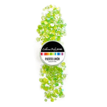 Catherine Pooler - Sequin Mix - Puerto Limon. Picture it. Sipping a cold, citrusy drink on the beaches of Costa Rica and enjoying some rest and relaxation. That's the inspiration behind the zesty Puerto Limón Sequin Mix! Available at Embellish Away located in Bowmanville Ontario Canada.