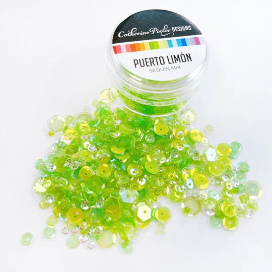 Catherine Pooler - Sequin Mix - Puerto Limon. Picture it. Sipping a cold, citrusy drink on the beaches of Costa Rica and enjoying some rest and relaxation. That's the inspiration behind the zesty Puerto Limón Sequin Mix! Available at Embellish Away located in Bowmanville Ontario Canada.