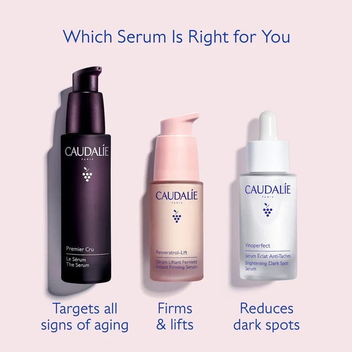 Caudalie Resveratrol-Lift firming serum in 30ml refillable bottle, featuring a sleek design and applicator for skincare routine