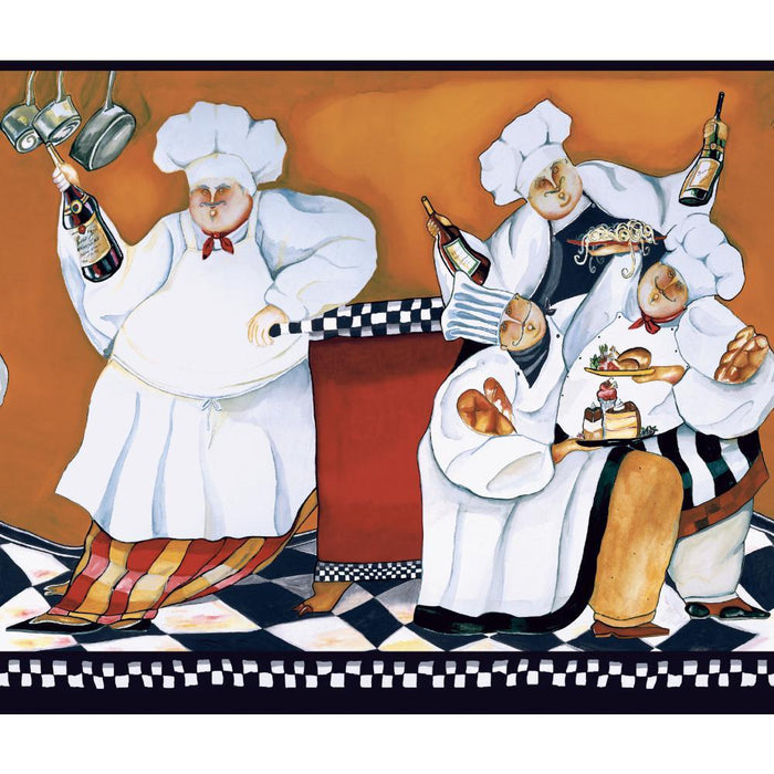 Chef's A Cooking Border Fat Chef Prepasted Wallpaper Kitchen Cafe Wall Decor - EonShoppee