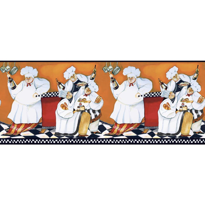 Chef's A Cooking Border Fat Chef Prepasted Wallpaper Kitchen Cafe Wall Decor - EonShoppee