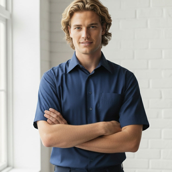 Chelsea SS shirt in navy blue metro short sleeve tapered fit