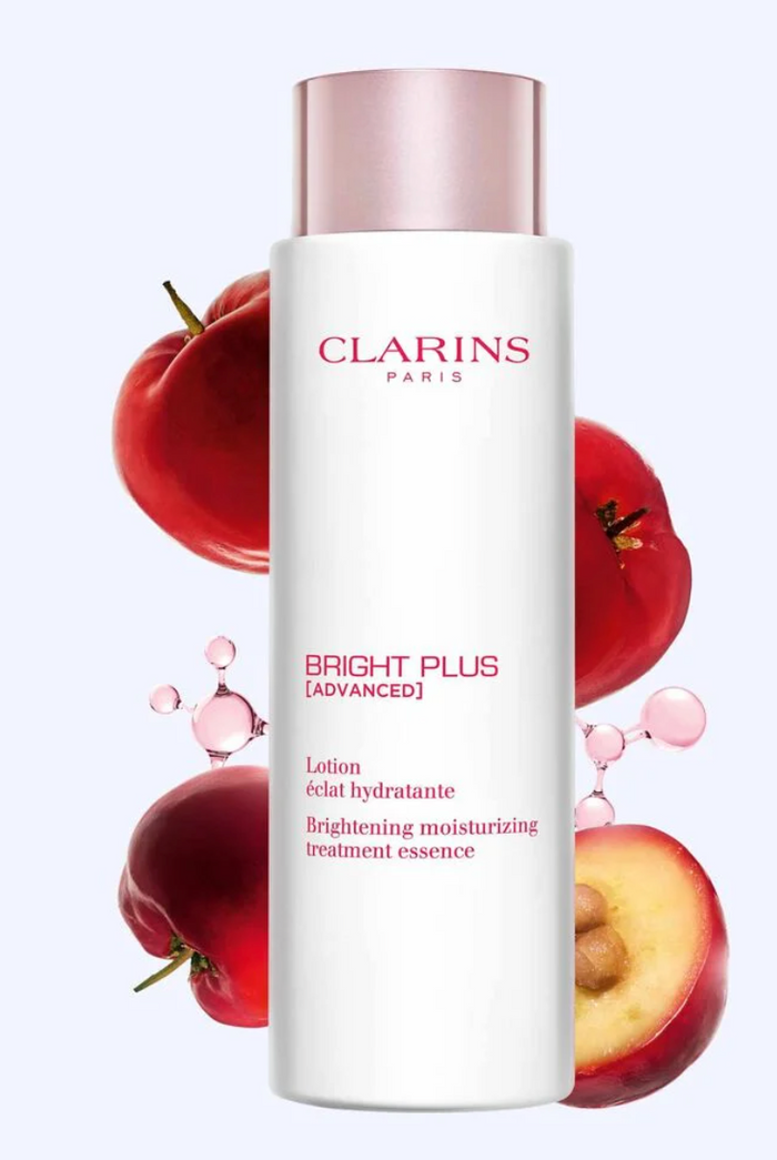 Clarins Bright Plus Advanced Brightening Moisturising Treatment Essence 200ml bottle, new in box, natural skincare product
