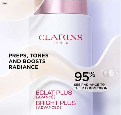 Clarins Bright Plus advanced brightening moisturizing treatment essence in 200ml bottle, unopened, for radiant skin.