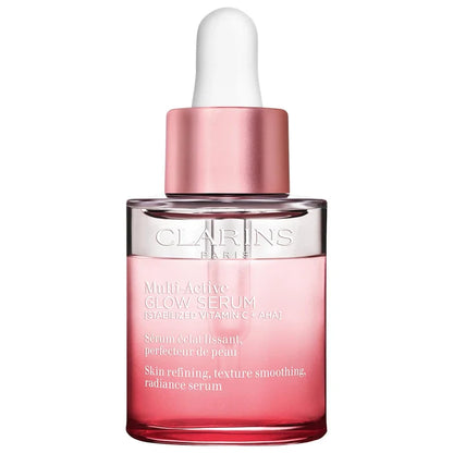 Clarins Multi-Active Brightening Glow Serum with Vitamin C and AHA in a 30ml bottle, new and unopened, for radiant skin.