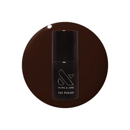 CN - Gel polish bottle shown in a rich sable brown shade for a long-lasting mani by Olive and June