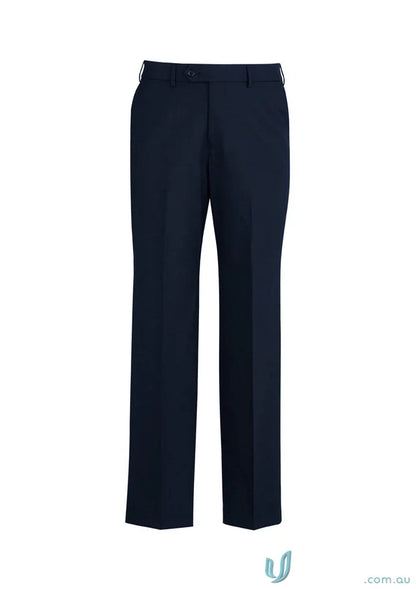 Navy blue comfort wool stretch adjustable waist pant for a comfy fit