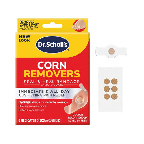 Dr. Scholl's Corn Removers seal & heal hydrogel bandage kit, blister pack front view
