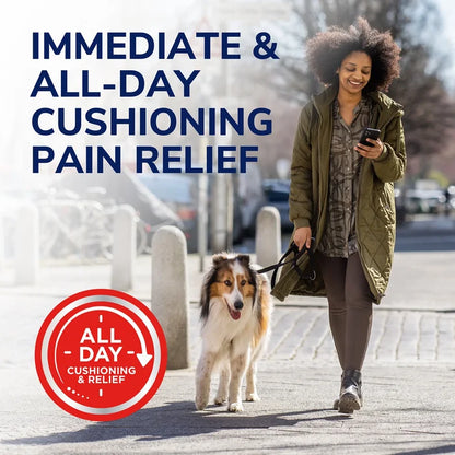 All-day cushioning corn removers hydrogel bandage concept shown on a person walking