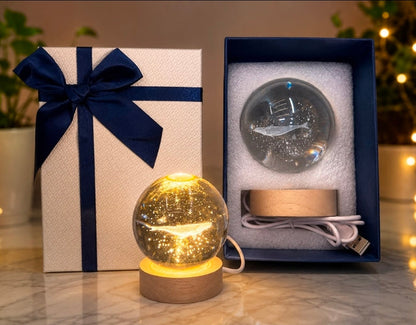 Crystal Ball Galaxy Night Light Table Lamp - USB Wooden Base Gift Set