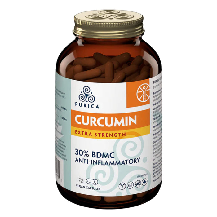 Bottle of Purica Curcumin Extra Strength 30% BDMC Anti-Inflamitory 72 Vegan Capsules