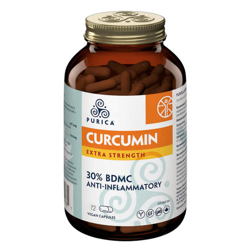 Bottle of Purica Curcumin Extra Strength 30% BDMC Anti-Inflamitory 72 Vegan Capsules