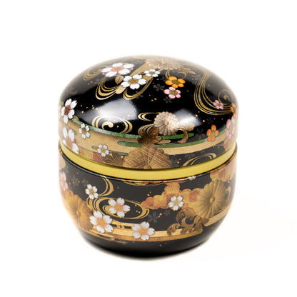 A Dark Floral Decorative Japanese Matcha Tin.