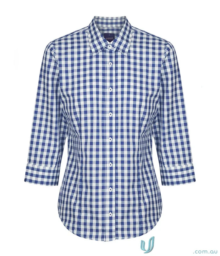 Degraves Royal Oxford 3Q Shirt with blue white gingham check, easy iron feel