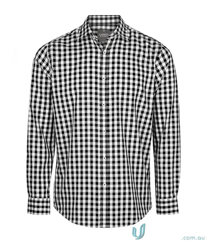 Degraves Royal Oxford long sleeve shirt with black and white checkered pattern, silk protein fabric