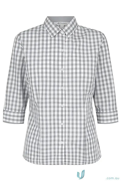 Aussie Pacific 2908T Devonport Ladies 3qtr Shirt in Charcoal/Silver