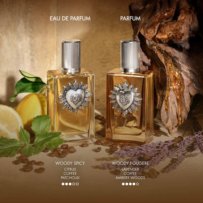 Dolce&Gabbana Devotion For Men parfum bottle with elegant black and gold design, showcasing the luxury men's fragrance.