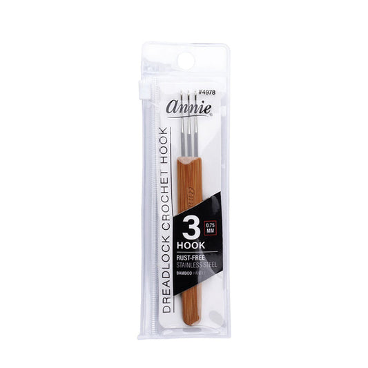 Annie dreadlocks crochet needle set with three rust-free stainless steel hooks and bamboo handles