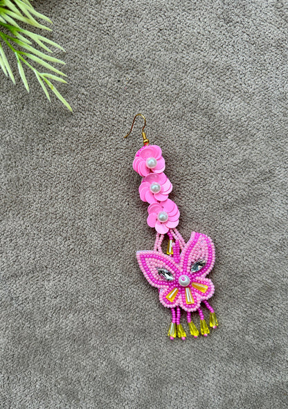 Dulhan Beaded Earring Tikka Set Pink Ferozi