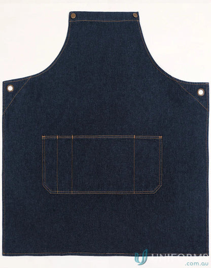 Dark blue East Village Denim Bib Apron with pocket made of durable cotton denim