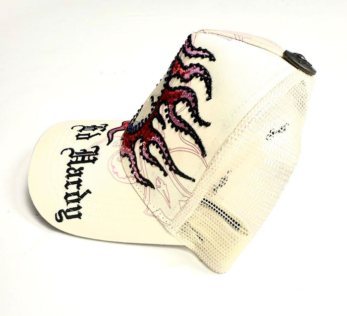 Ed Hardy Flame Skull Trucker Hat - Ivory