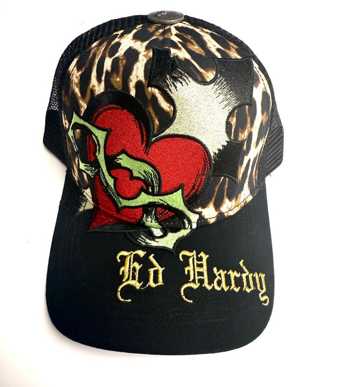Ed Hardy Sacred Heart Trucker Hat - Leopard