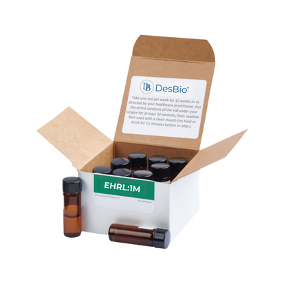EHRL:1M homeopathic formula by DesBio for temporary relief of fever, chills, headache, rash, and related symptoms.