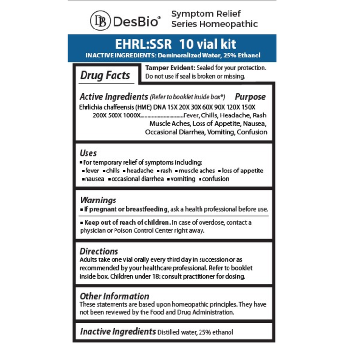 EHRL:SSR homeopathic formula by DesBio for temporary relief of fever, chills, headache, rash, and related symptoms.