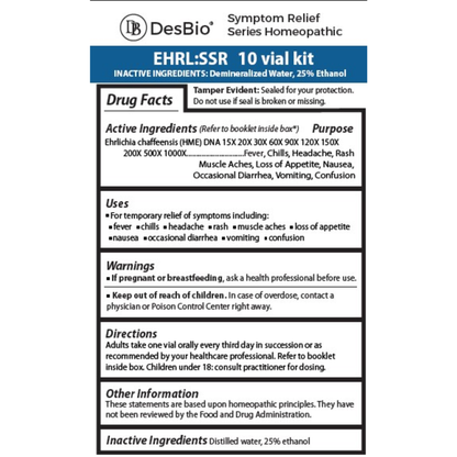EHRL:SSR homeopathic formula by DesBio for temporary relief of fever, chills, headache, rash, and related symptoms.