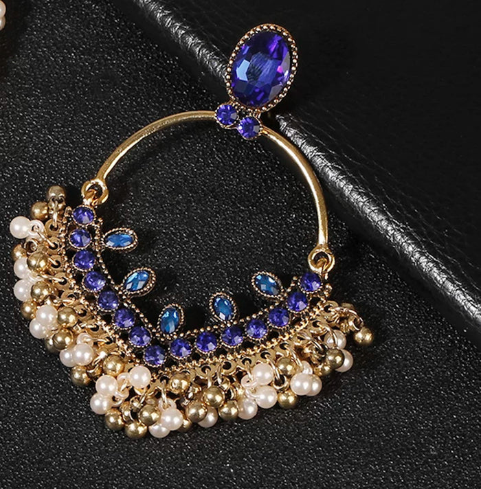 Exclusive Blue Over Sized Chandbali Earrings Ethnic Indian Jewelry Long Jhumka Earrings