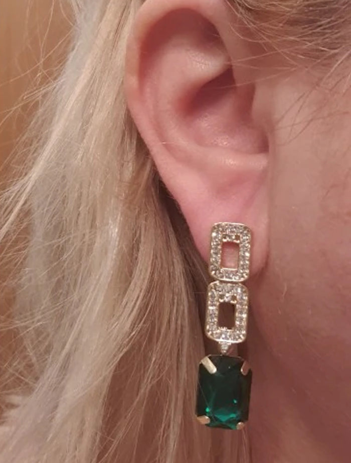 Exquisite Fashion Green Gem Long Pendant Dangle Earrings Women Charm Jewelry