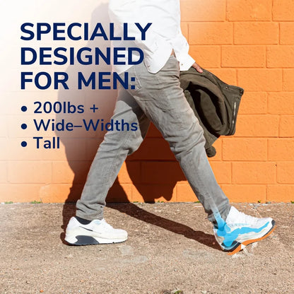 Men’s sneakers with blue-and-orange gel insole insert at the heel