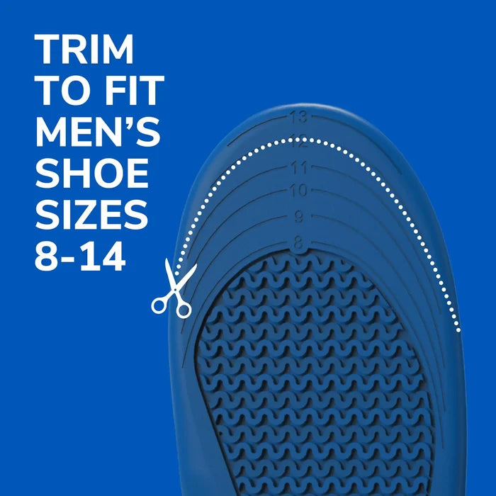 Blue gel insole with wave-pattern texture and rounded heel profile