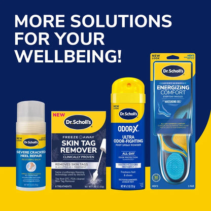 Dr. Scholl's foot care lineup featuring Extra Thick Callus Removers box