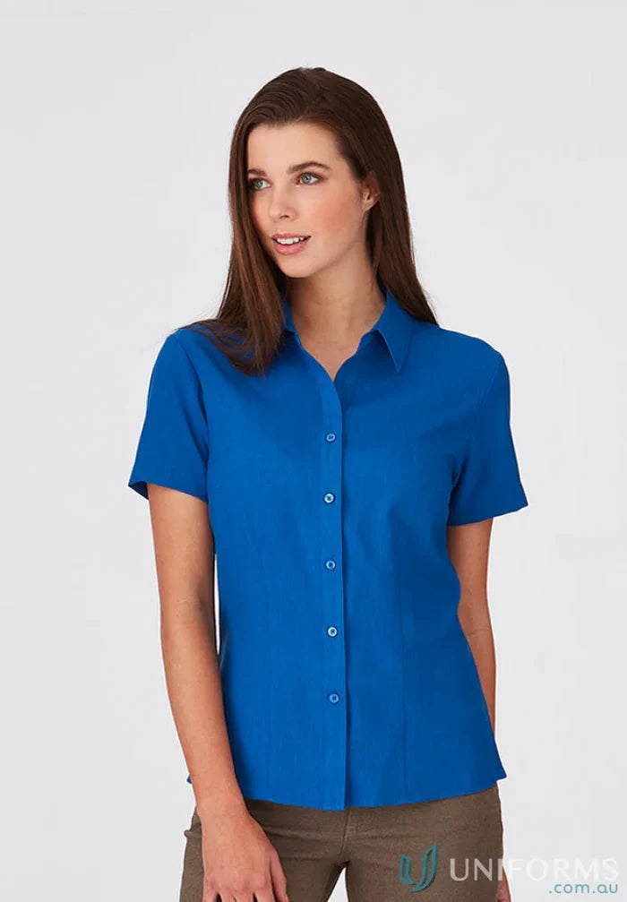 Ezylin Ladies S/S Shirt in blue perfect for work uniforms or casual workwear
