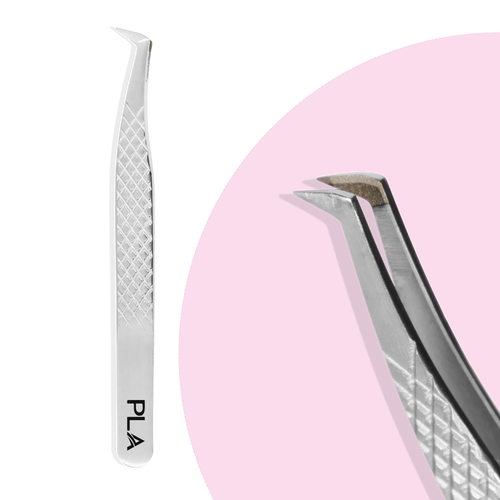 Fiber tip lash tweezers from Paris Lash Academy: Volume Boot, Regular 12cm (front view and close up view of the tip)