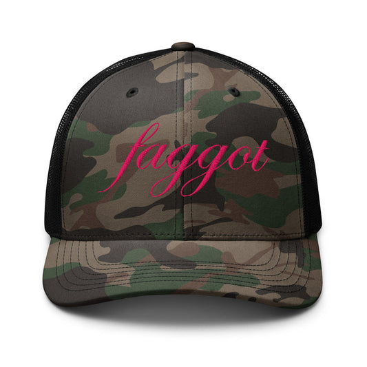 large Faggot Camo Black Mesh Trucker Snapback Hat