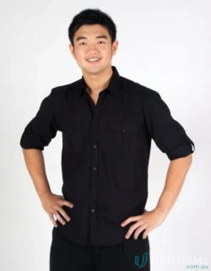 Ramo S001ML Fashion Military LS Shirt in Black front product image