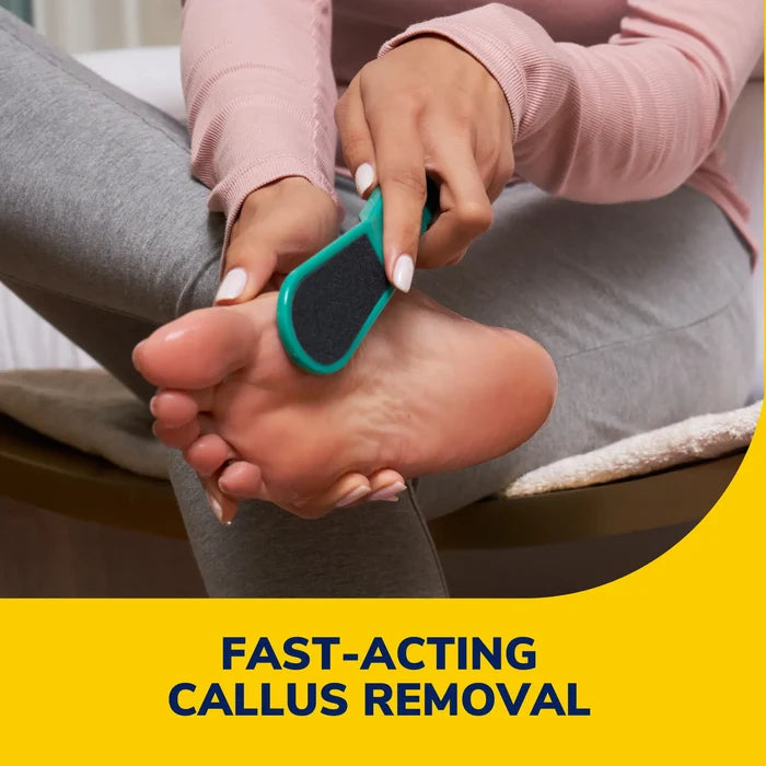 Teal foot file used to exfoliate a foot