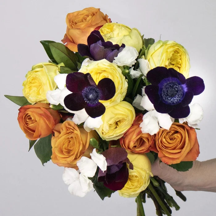Purple and Orange Wholesale Flower Bouquet Up Close