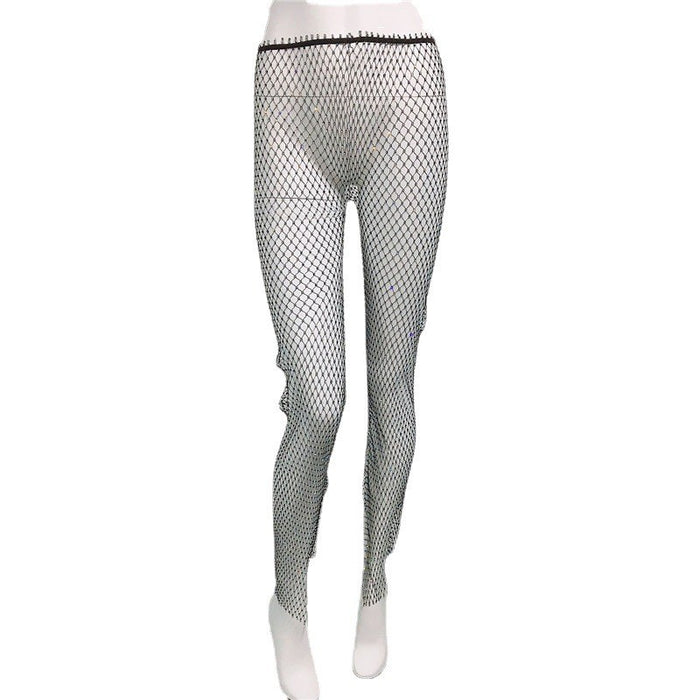 Fishnet Slit Pants Rhinestone Mesh Stretch Leggings 🇨🇳