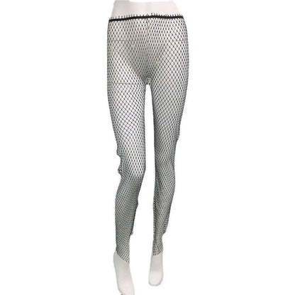 Fishnet Slit Pants Rhinestone Mesh Stretch Leggings 🇨🇳