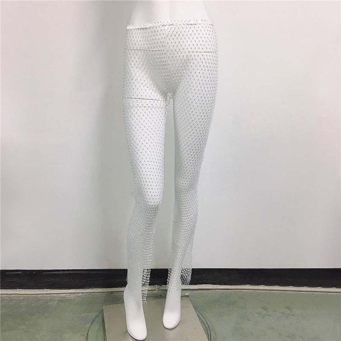 Fishnet Slit Pants Rhinestone Mesh Stretch Leggings 🇨🇳