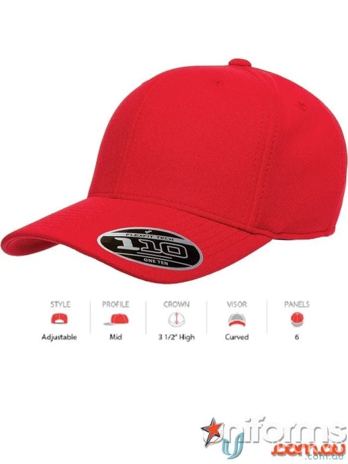 Red baseball cap from Flexfit Cool and Dry Cap, perfect for branding and staying cool and dry