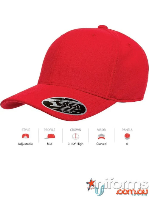 Red baseball cap from Flexfit Cool and Dry Cap, perfect for branding and staying cool and dry