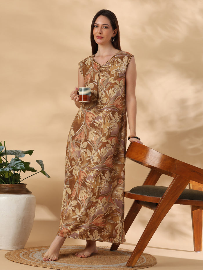 Elegant and premium yellow alpine nightydress for women