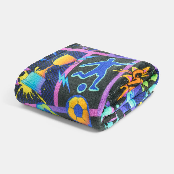 Football Comic Print Fleece Throw - Black 🇬🇧