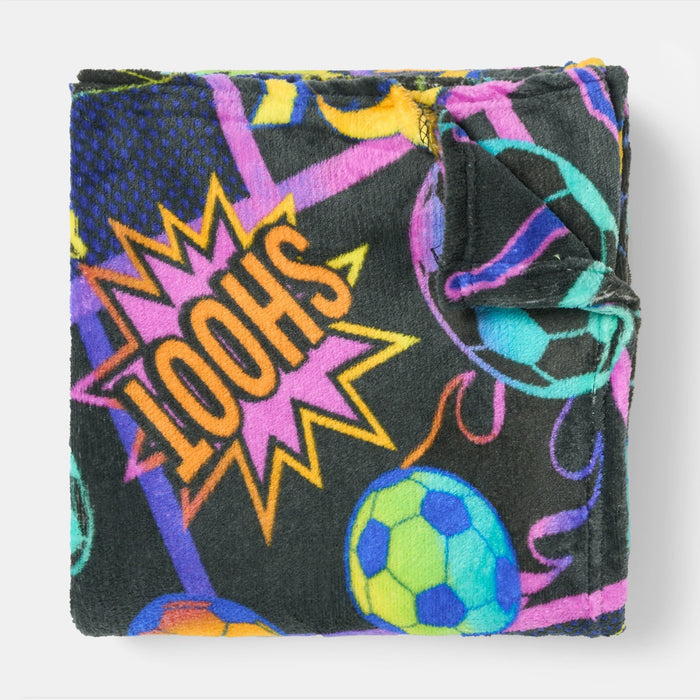 Football Comic Print Fleece Throw - Black 🇬🇧
