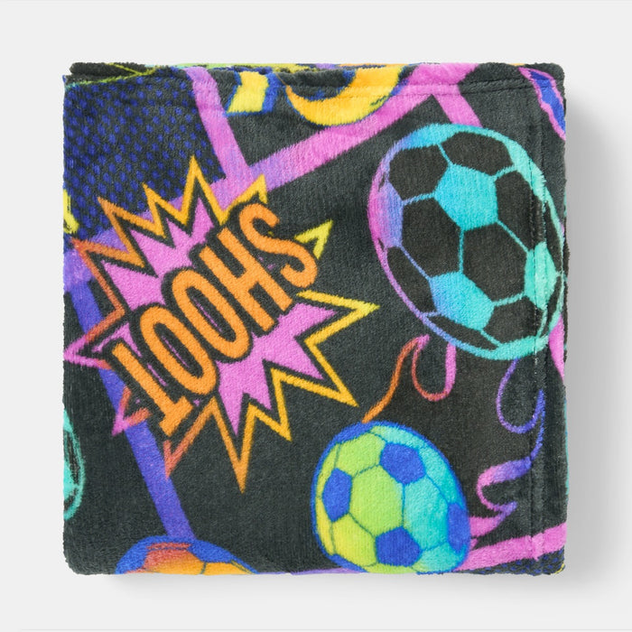 Football Comic Print Fleece Throw - Black 🇬🇧