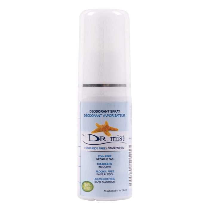 Spray Bottle of Dr. Mist Fragrance Free Deodorant Spray 50 Milliliters